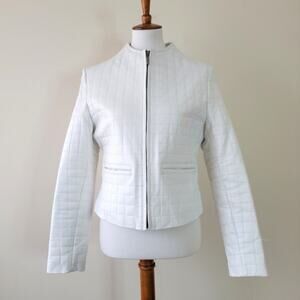 Leather Man Women's White Quilted Genuine Leather Jacket  Medium